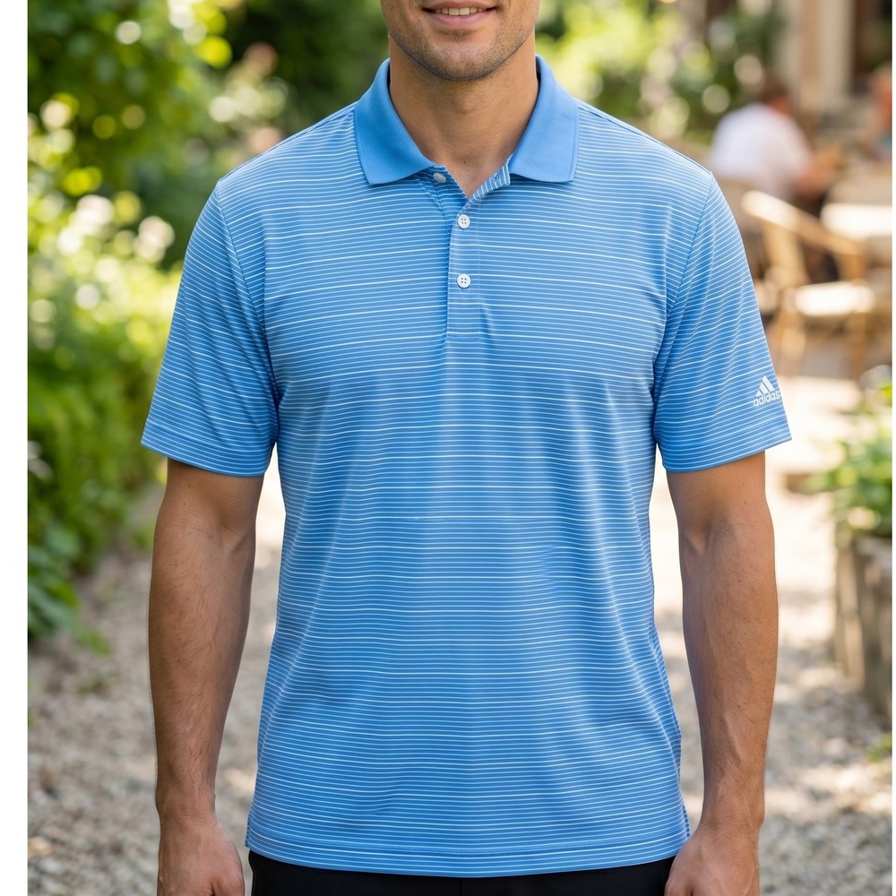 Adidas Golf Climalite Mens Blue White Striped Performance Polo Shirt XL 4416